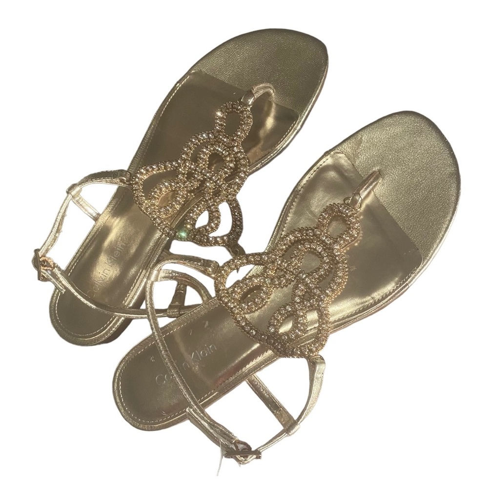 Gold Rhinestone Strap Sandals - Calvin Klein